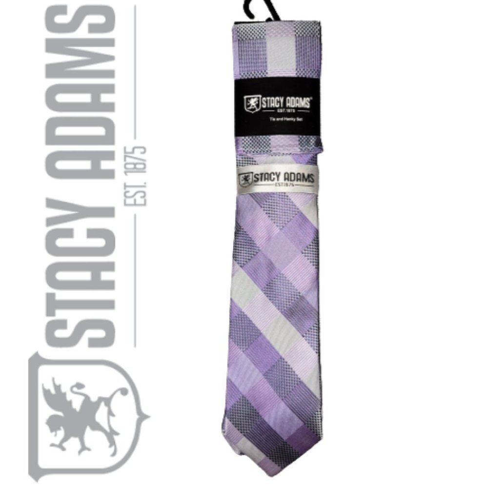 Stacy Adams Men's Purple Multicolor Plaid Tie and Hanky Set Size OS